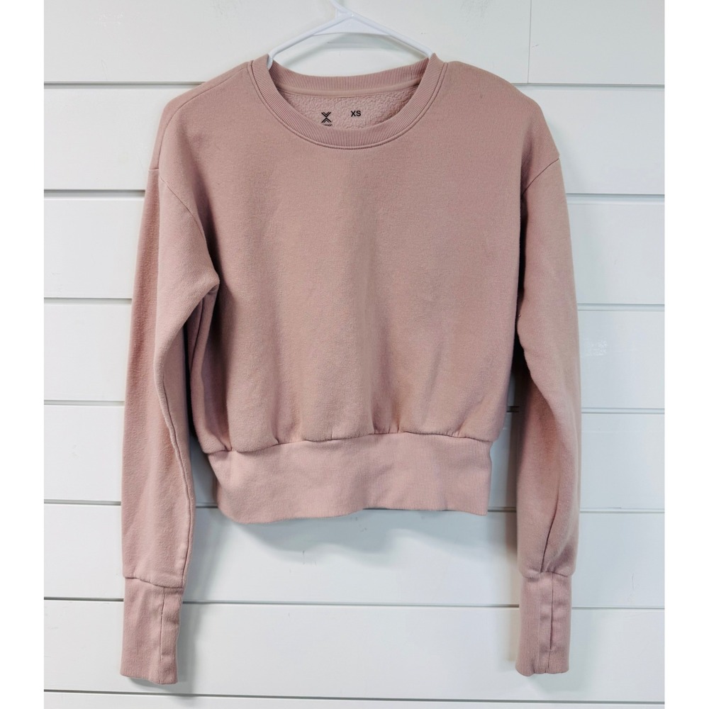 Xersion Womens Cropped Sweatshirt Mauve Pink Crewneck Ribbed Pullover XS